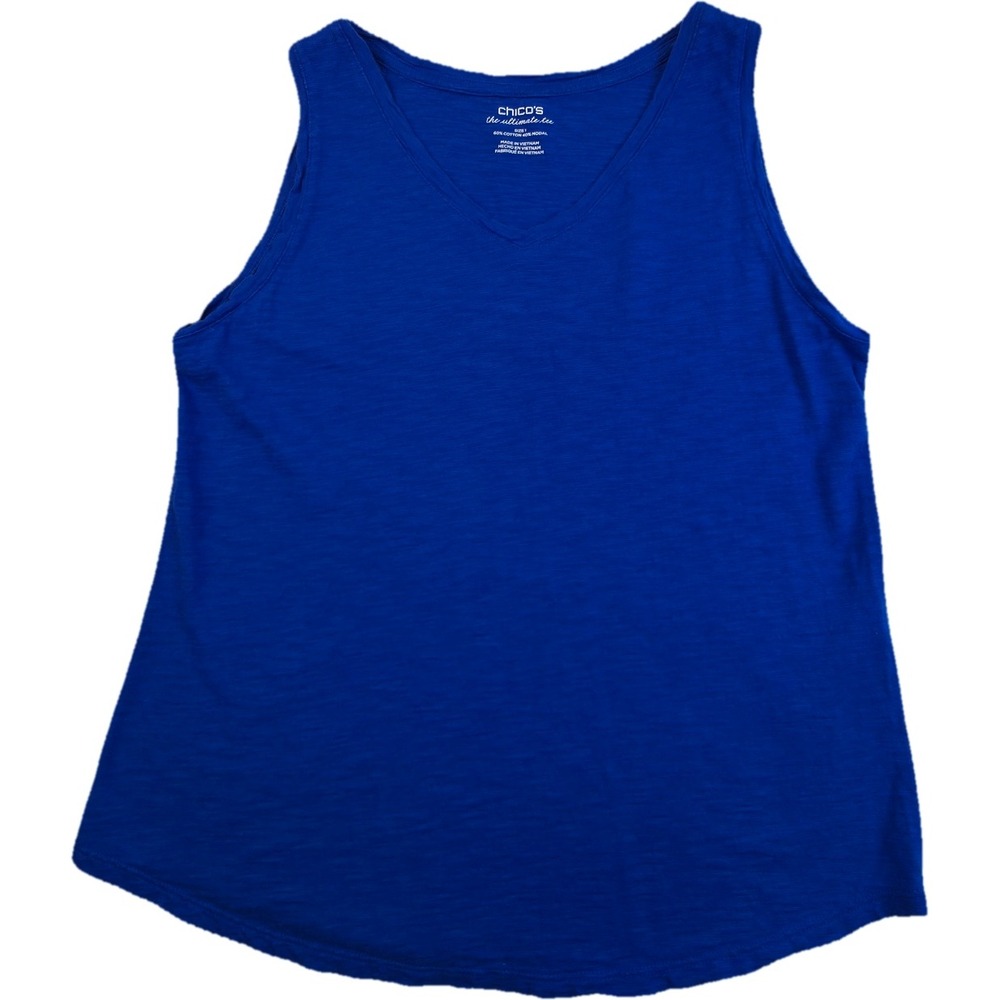 Chico's Tank Top Women 1 Blue The Ultimate Tee V-Neck Slub Knit